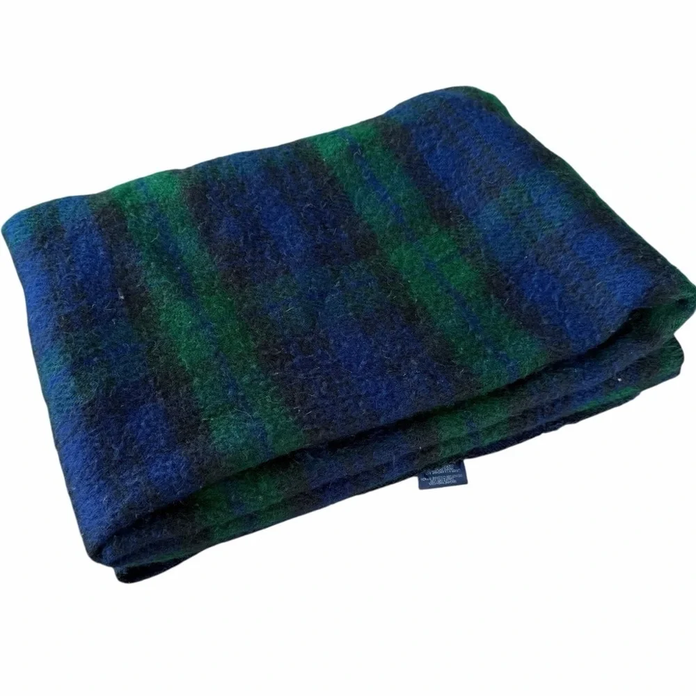 VTG Ralph Lauren Black Watch Plaid Acrylic Stadium Throw Blanket 49x64 USA READ